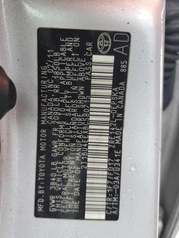 2T1BU4EEXBC580715 - 2011 TOYOTA COROLLA BASE ვერცხლისფერი ფოტო 13