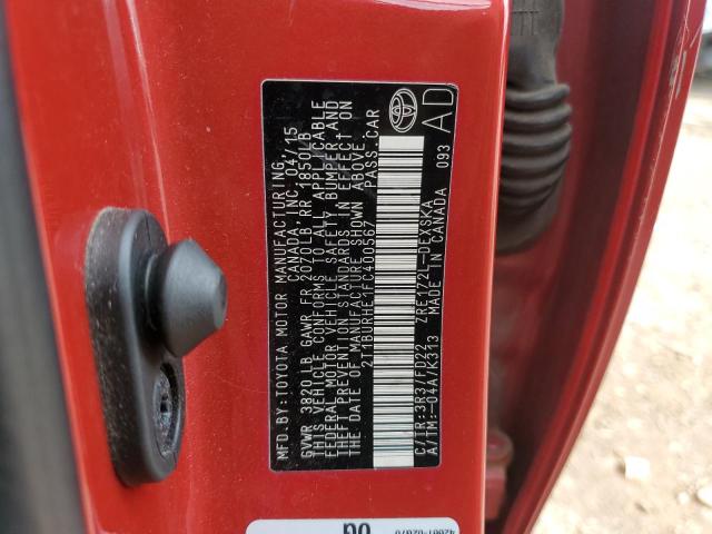 2T1BURHE1FC400567 - 2015 TOYOTA COROLLA L Qırmızı foto 13