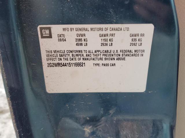 2G2WR544151166621 - 2005 PONTIAC GRAND PRIX GTP TEAL photo 13