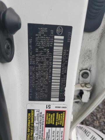 4T1B11HK7KU815577 - 2019 TOYOTA CAMRY L თეთრი ფოტო 12