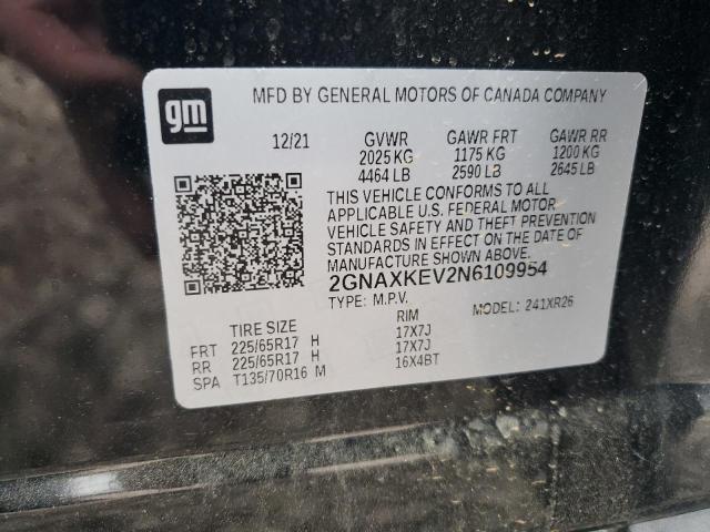 2GNAXKEV2N6109954 - 2022 CHEVROLET EQUINOX LT შავი ფოტო 13