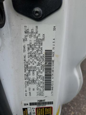 5TFTX4CN9CX018886 - 2012 TOYOTA TACOMA ACCESS CAB WHITE photo 12