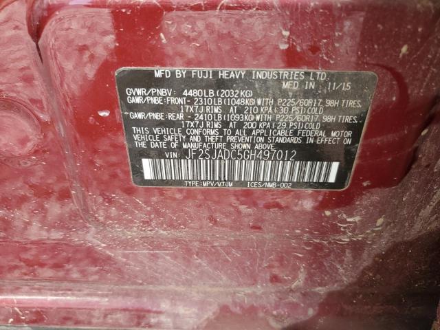 JF2SJADC5GH497012 - 2016 SUBARU FORESTER 2.5I PREMIUM Czerwony zdjęcie 13