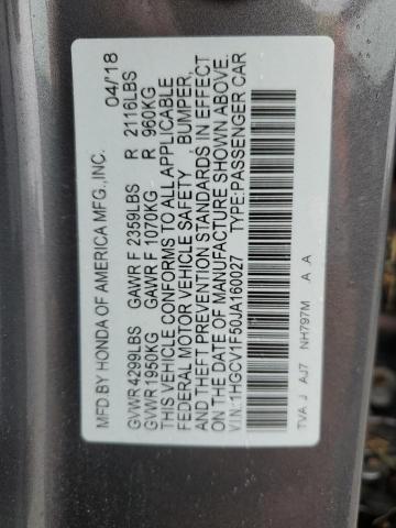 1HGCV1F50JA160027 - 2018 HONDA ACCORD EXL SILVER photo 12