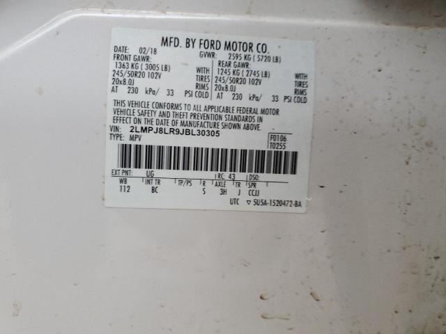 2LMPJ8LR9JBL30305 - 2018 LINCOLN MKX RESERVE Սպիտակ լուսանկար 12