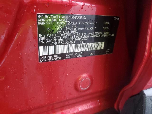 JTMBFREV6GJ090243 - 2016 TOYOTA RAV4 LE წითელი ფოტო 12