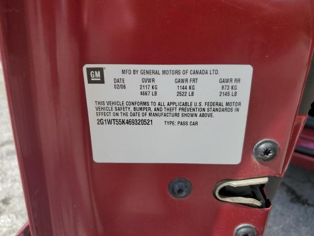 2G1WT55K469320521 - 2006 CHEVROLET IMPALA LT BURGUNDY photo 12