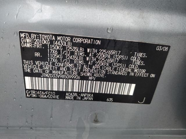 JTMZD33V985099906 - 2008 TOYOTA RAV4 TEAL photo 13