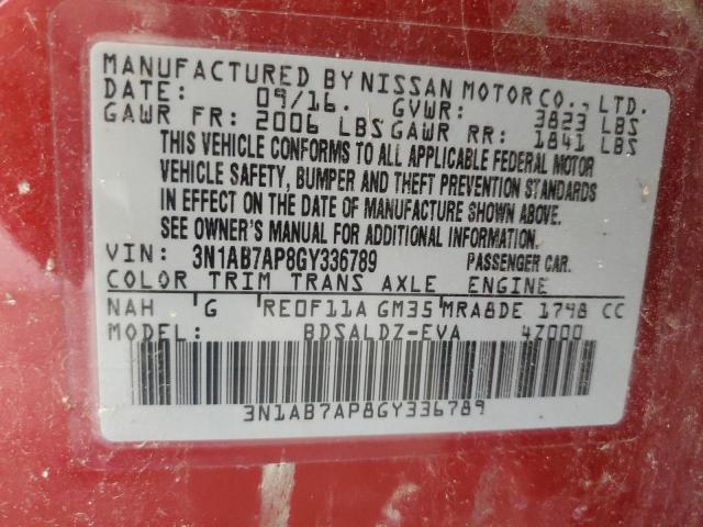 3N1AB7AP8GY336789 - 2016 NISSAN SENTRA S RED photo 12