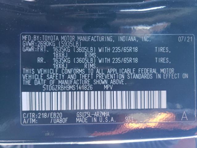 5TDGZRBH9MS141826 - 2021 TOYOTA HIGHLANDER XLE BLACK photo 14