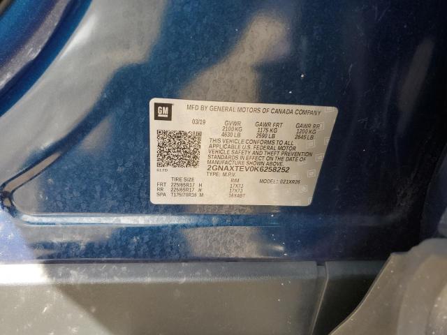 2GNAXTEV0K6258252 - 2019 CHEVROLET EQUINOX LT 蓝色 照片 12