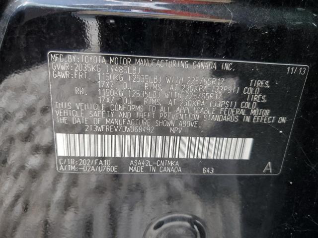 2T3WFREV7DW068492 - 2013 TOYOTA RAV4 XLE შავი ფოტო 12