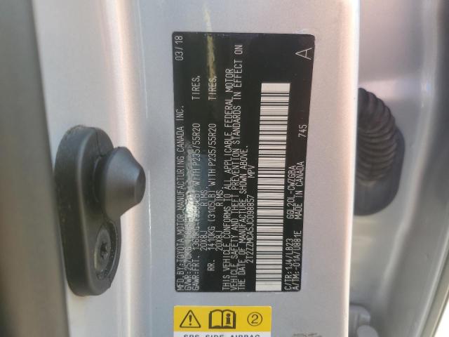 2T2ZZMCA5JC098857 - 2018 LEXUS RX 350 BASE ვერცხლისფერი ფოტო 12