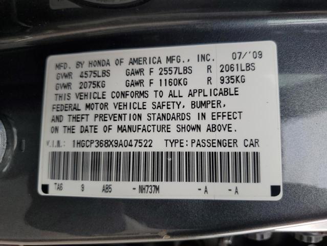 1HGCP368X9A047522 - 2009 HONDA ACCORD EXL Boz foto 12