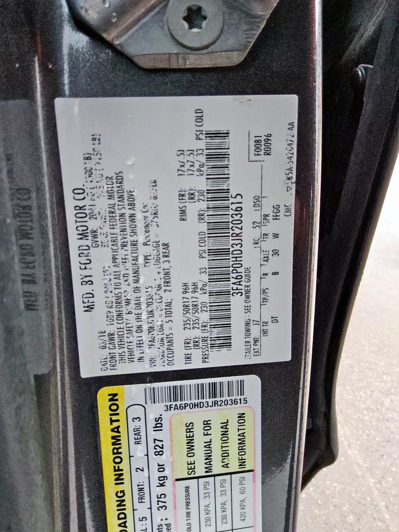 3FA6P0HD3JR203615 - 2018 FORD FUSION SE ნაცრისფერი ფოტო 12