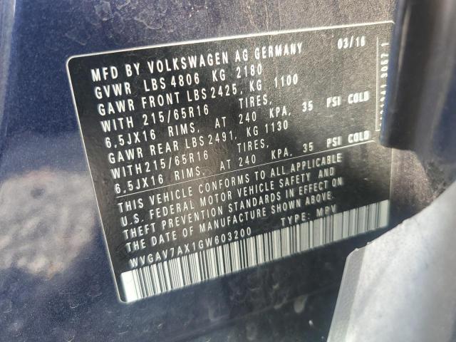 WVGAV7AX1GW603200 - 2016 VOLKSWAGEN TIGUAN S BLUE photo 13