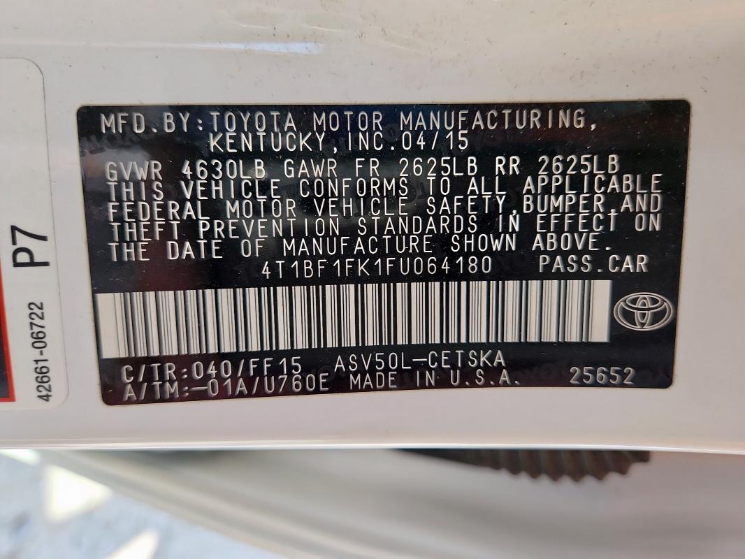 4T1BF1FK1FU064180 - 2015 TOYOTA CAMRY LE WHITE photo 12