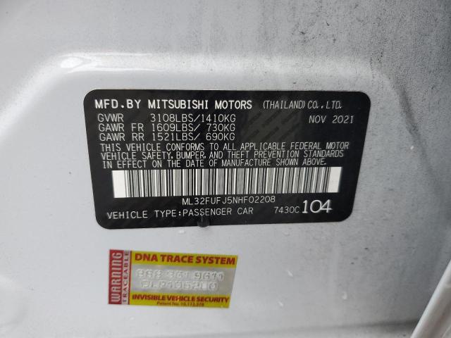 ML32FUFJ5NHF02208 - 2022 MITSUBISHI MIRAGE G4 ES WHITE photo 12