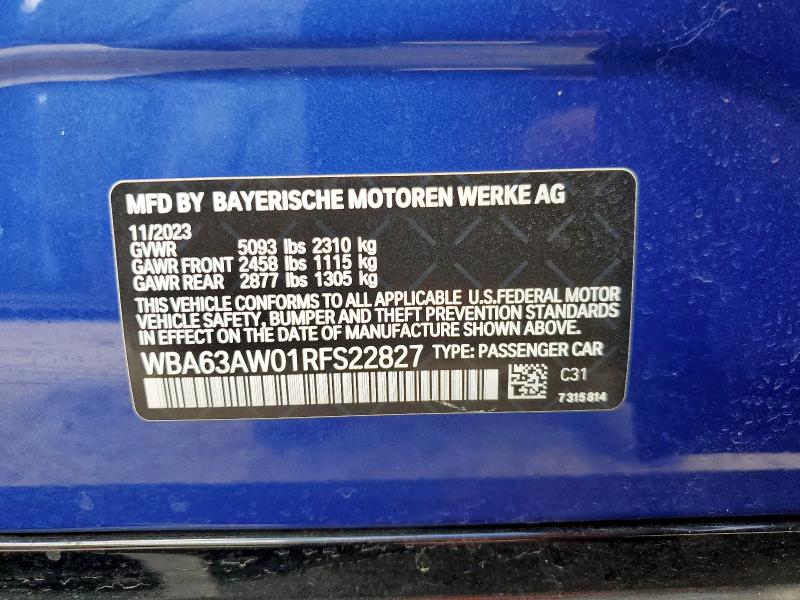 WBA63AW01RFS22827 - 2024 BMW M440I GRAN COUPE BLUE photo 12