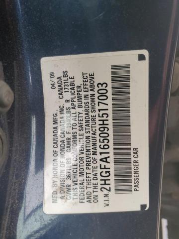 2HGFA16509H517003 - 2009 HONDA CIVIC LX BLUE photo 12