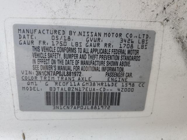 3N1CN7AP0JL881972 - 2018 NISSAN VERSA S Weiß Foto 12