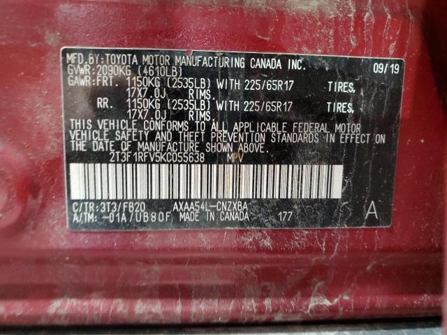 2T3F1RFV5KC055638 - 2019 TOYOTA RAV4 LE Марун фото 14