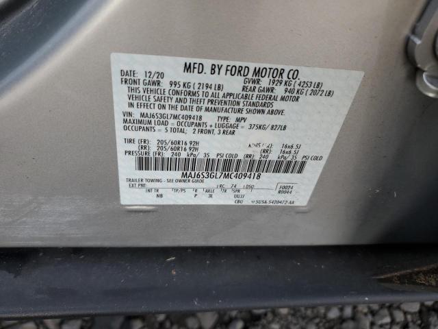 MAJ6S3GL7MC409418 - 2021 FORD ECOSPORT SE ვერცხლისფერი ფოტო 12