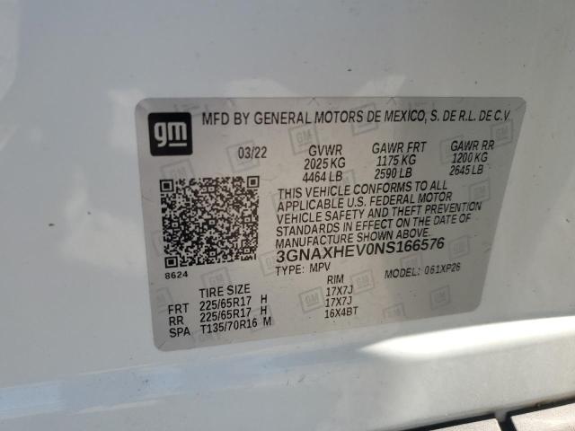 3GNAXHEV0NS166576 - 2022 CHEVROLET EQUINOX LS WHITE photo 12
