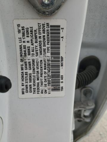 19XFC2F74GE001977 - 2016 HONDA CIVIC EX WHITE photo 12