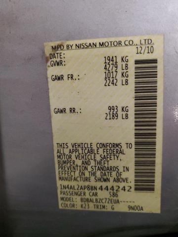 1N4AL2AP8BN444242 - 2011 NISSAN ALTIMA BASE 银色 照片 12