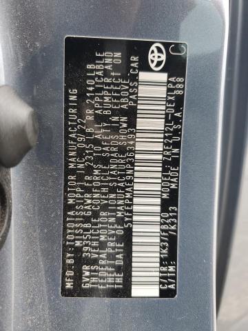 5YFEPMAE9NP363493 - 2022 TOYOTA COROLLA LE Mavi foto 12