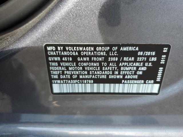 1VWAT7A33FC119789 - 2015 VOLKSWAGEN PASSAT S BLUE photo 12