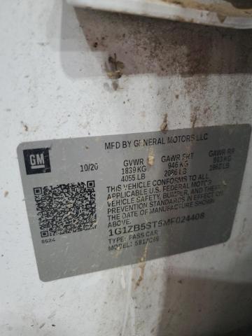 1G1ZB5ST5MF024408 - 2021 CHEVROLET MALIBU LS თეთრი ფოტო 12