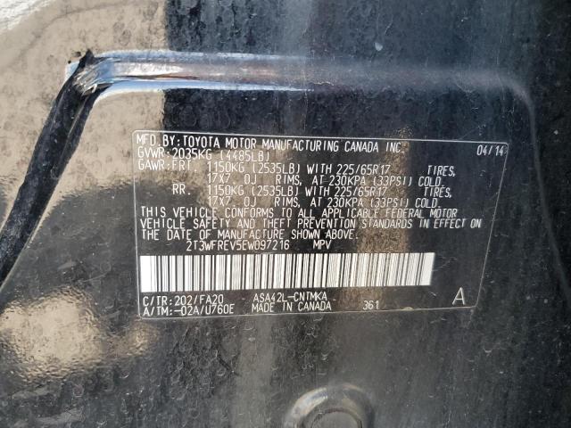 2T3WFREV5EW097216 - 2014 TOYOTA RAV4 XLE BLACK photo 12