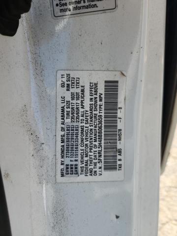 5FNRL5H48BB063659 - 2011 HONDA ODYSSEY EX WHITE photo 12