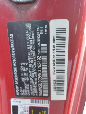 WMWSU3C59CT262492 - 2012 MINI COOPER RED photo 12