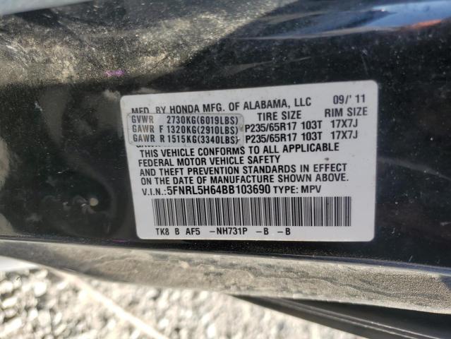 5FNRL5H64BB103690 - 2011 HOND ODYSSEY EXL Чорний фото 13