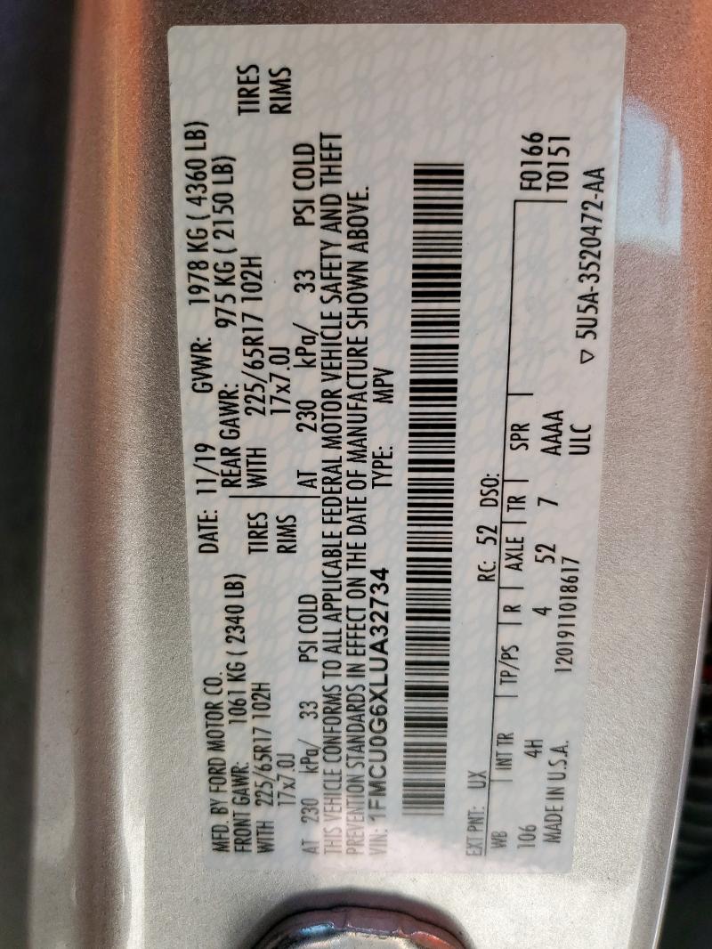 1FMCU0G6XLUA32734 - 2020 FORD ESCAPE SE SILVER photo 14