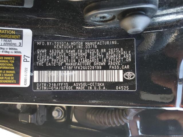 4T1BF1FK2GU229199 - 2016 TOYOTA CAMRY LE 黑色 照片 12