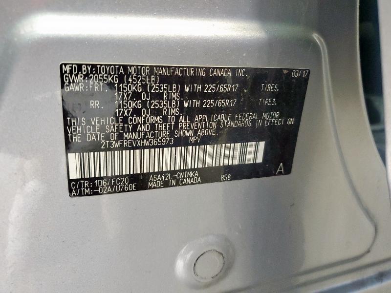2T3WFREVXHW365973 - 2017 TOYOTA RAV4 XLE Gümüş foto 13