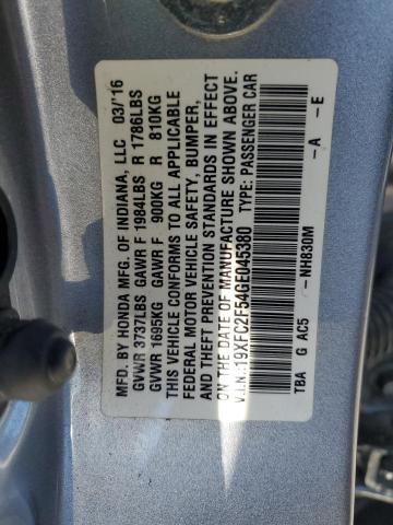 19XFC2F54GE045380 - 2016 HONDA CIVIC LX Gümüş foto 12