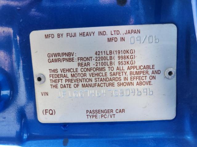JF1GG74647G804696 - 2007 SUBARU IMPREZA WRX BLUE photo 13