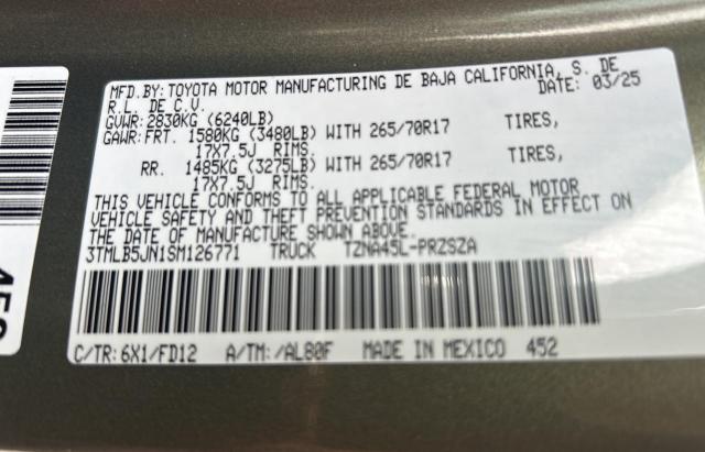 3TMLB5JN1SM126771 - 2025 TOYOTA TACOMA DOUBLE CAB Сұр фото 10