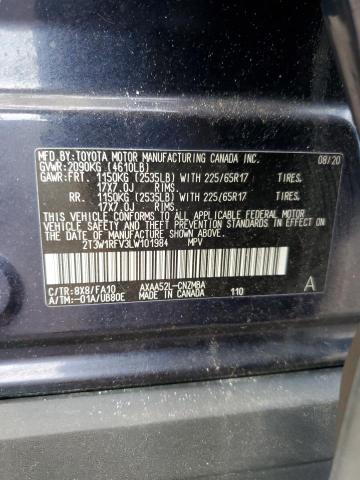 2T3W1RFV3LW101984 - 2020 TOYOTA RAV4 XLE BLUE photo 13