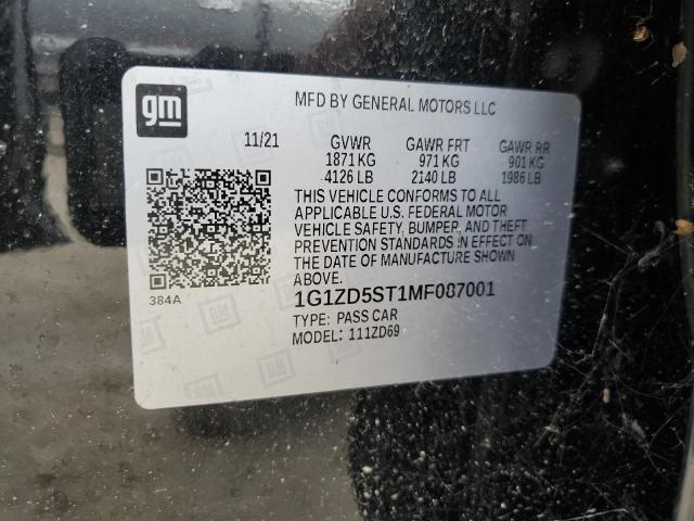 1G1ZD5ST1MF087001 - 2021 CHEVROLET MALIBU LT 黑色 照片 12