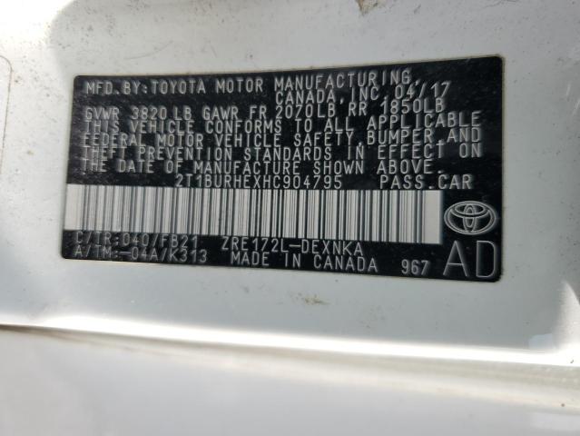 2T1BURHEXHC904795 - 2017 TOYOTA COROLLA L 白色 照片 12