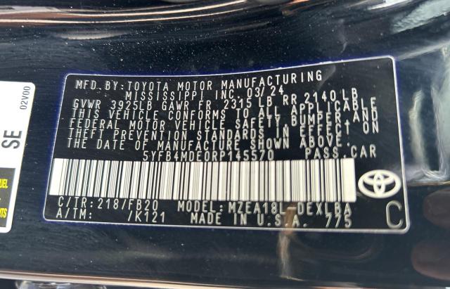 5YFB4MDE0RP145570 - 2024 TOYOTA COROLLA LE შავი ფოტო 10