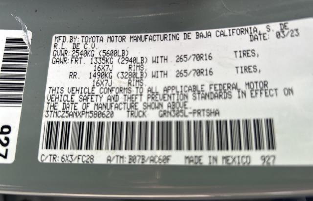 3TMCZ5ANXPM580620 - 2023 TOYOTA TACOMA DOUBLE CAB Серый фото 10