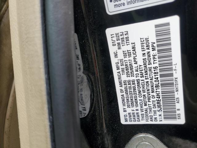 5J6RE4H71BL041816 - 2011 HONDA CR-V EXL BLACK photo 13