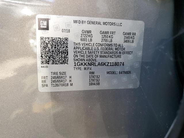 1GKKNRLA6KZ118074 - 2019 GMC ACADIA SLE Сұр фото 13